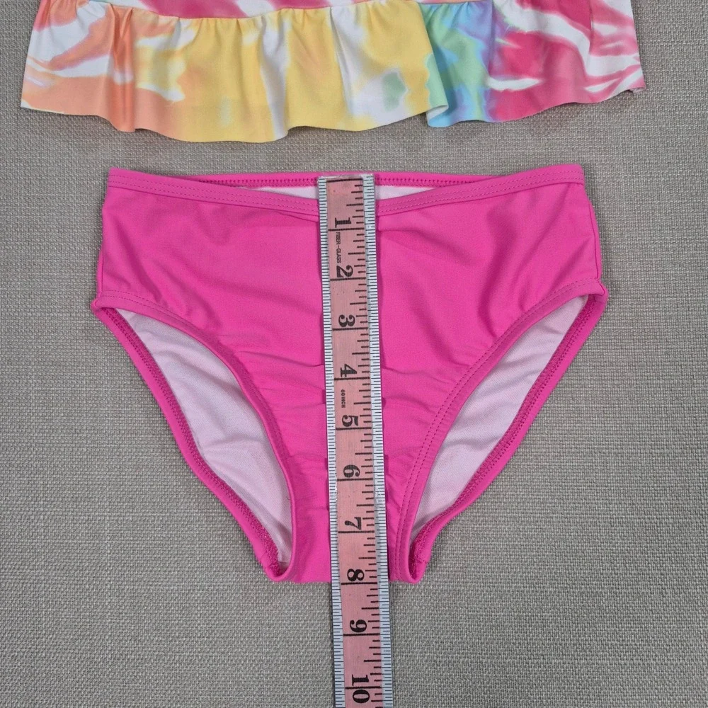 The Childrens Place Girls Tie Dye Peplum Rash Guard Swimsuit Set Pink 5T NEW